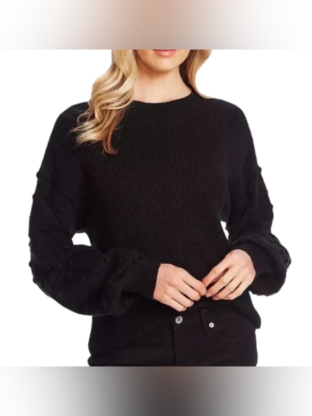 🦋 3/$9 CeCe Pullover Sweater Size S Black Knit Mock Neck bobble dot on sleeves